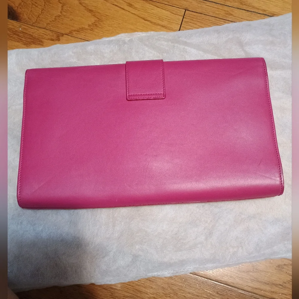 YSL Fuchsia/Pink Clutch with Gold plated Y, W/COA. - Picture 3 of 11